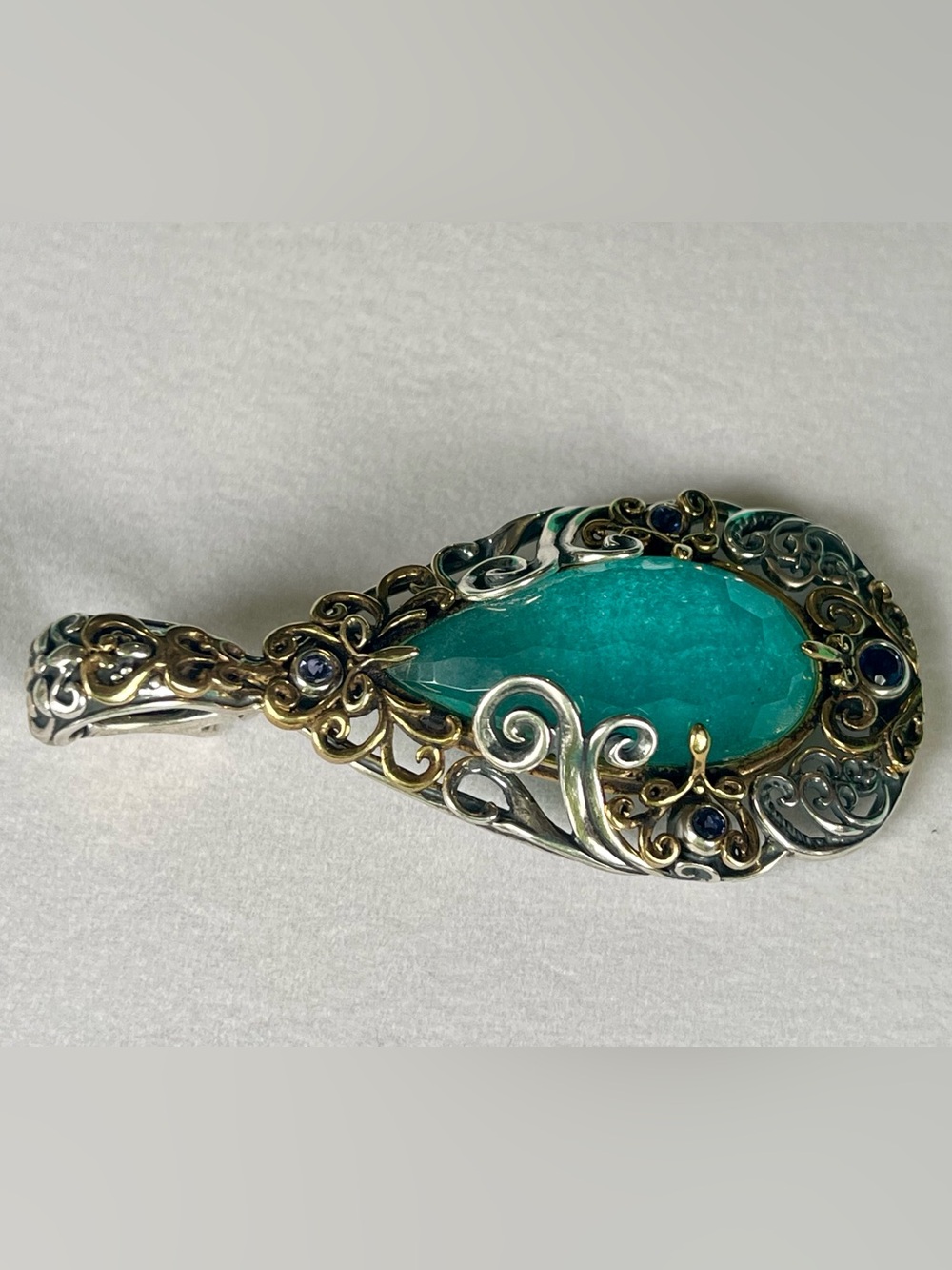 Carolyn Pollack Relios 925 Silver Brass blue quartzite amethyst pendant - Picture 8 of 13